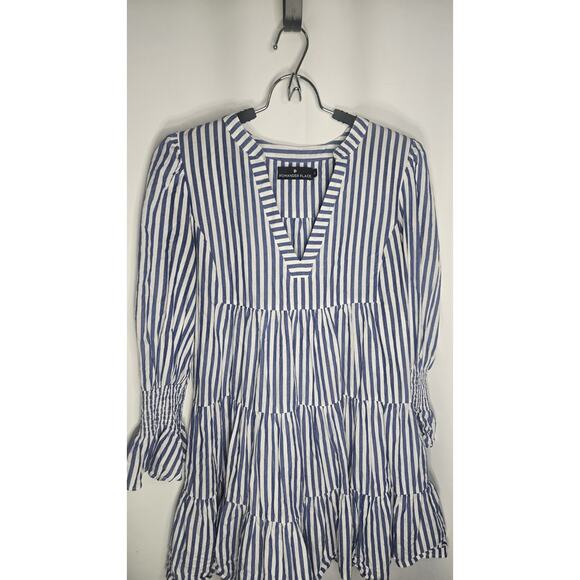 Tuckernuck Pomander Place Dress Blue White Striped Kenzo Mini Size Small Tiered - Picture 2 of 8